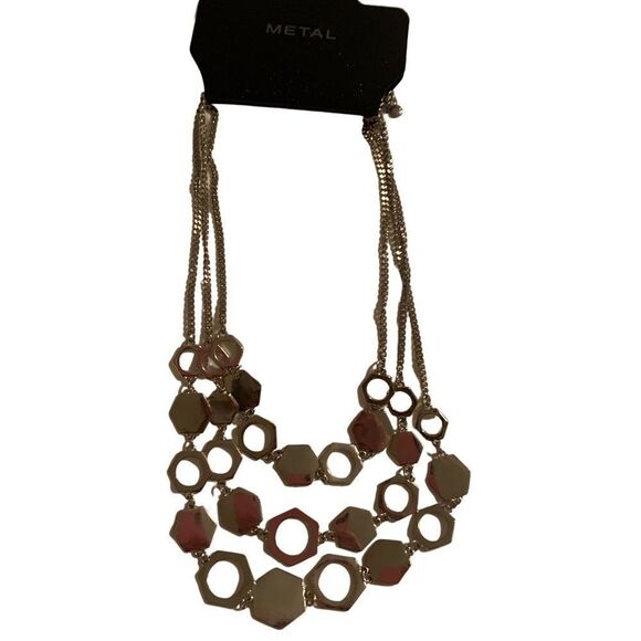 Metal Silver 3 Strand Necklace 16” with ex… - Picture 1 of 1